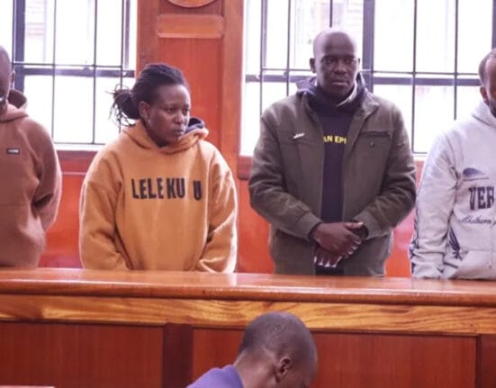 The suspects Esbon Wamathu Wandugo, Albert Kiptanui Kosgei, Mary Wamoyo Muriuki and Godfrey Otieno Owino