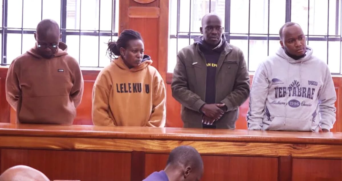 The suspects Esbon Wamathu Wandugo, Albert Kiptanui Kosgei, Mary Wamoyo Muriuki and Godfrey Otieno Owino